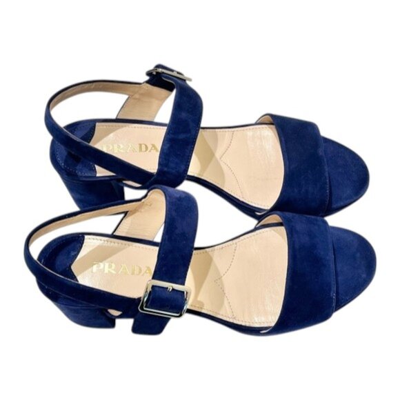 Prada NAVY Suede Platform Sandals NEW with COA - Picture 7 of 17